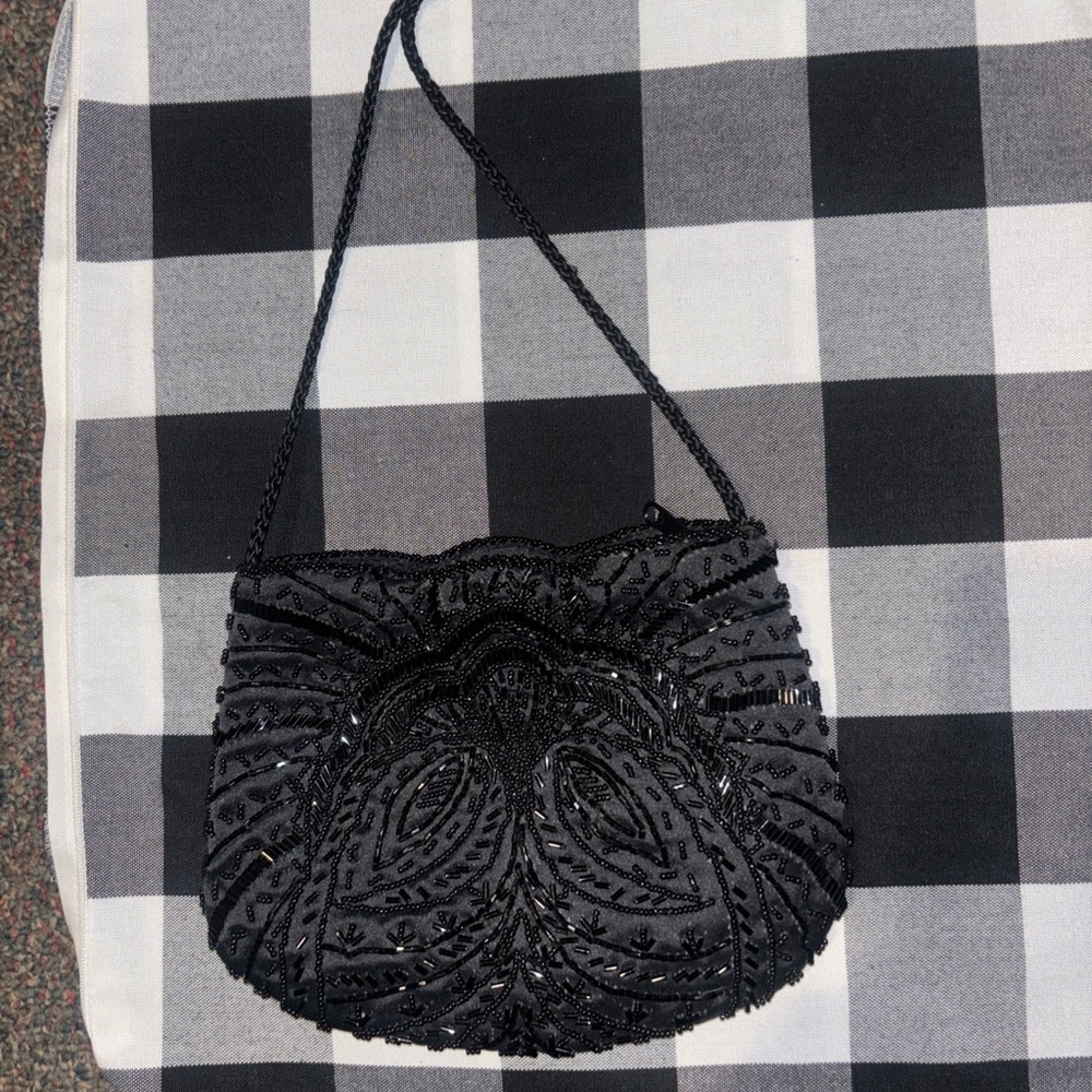 Chic Black Beaded Clutch